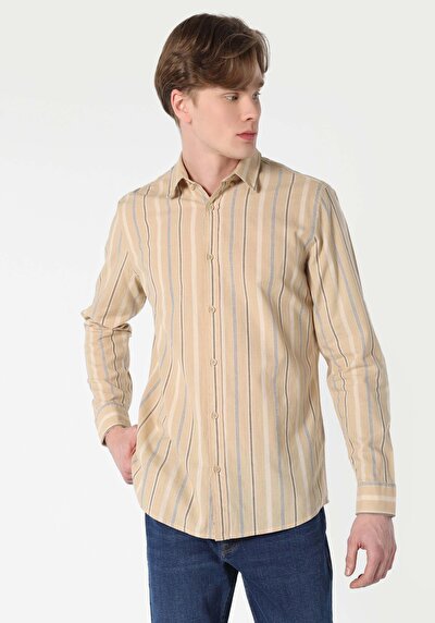 Image de Chemise À Manches Longues Beige Regular Fit   Homme