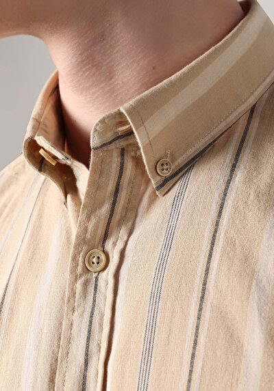 Image de Chemise À Manches Longues Beige Regular Fit   Homme