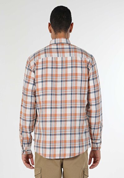 Image de Chemise À Manches Longues Orange Regular Fit Plaid Popeline Homme