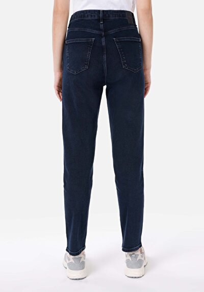 Image de 896 Maria Pantalon Bleu Foncé Tapered Leg En Mom Fit Femme