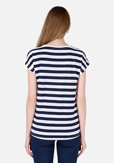 Image de T-shirt À Manches Courtes Marine Regular Fit Rayé Femme