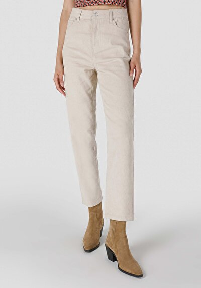 Afficher les détails de Pantalon Beige Wide Leg  En  Regular Fit Femme