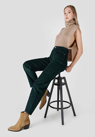 Image de Pantalon Vert Wide Leg En Regular Fit Femme