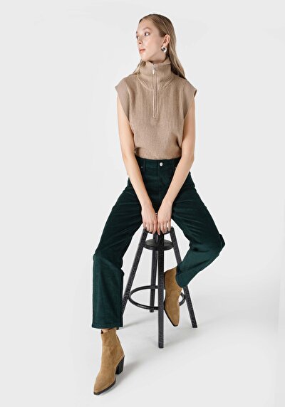 Image de Pantalon Vert Wide Leg En Regular Fit Femme