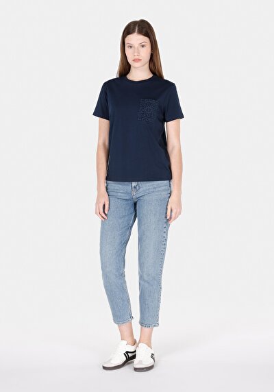 Image de T-shirt À Manches Courtes Marine Regular Fit Brodé Femme