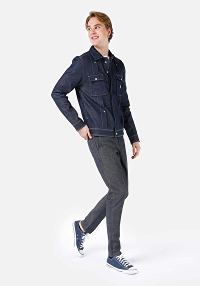 Image de 073 Wils Pantalon Bleu Foncé Straight Leg Medium Rise En Regular Fit Homme