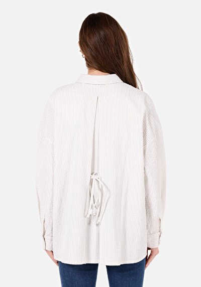 Image de Chemise À Manches Longues Blanc Regular Fit Rayé Oxford Femme