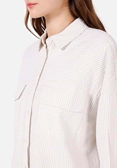 Image de Chemise À Manches Longues Blanc Regular Fit Rayé Oxford Femme