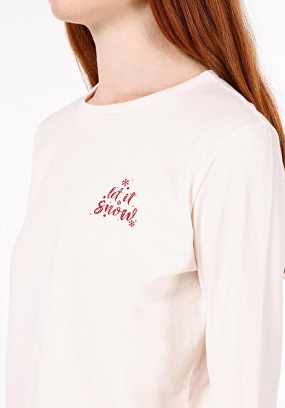 Afficher les détails de T-shirt À Manches Longues Ecru Regular Fit  Femme