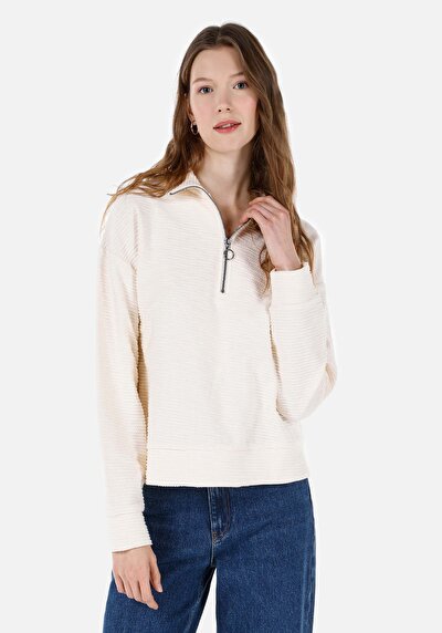 Image de T-shirt À Manches Longues Ecru Regular Fit Femme