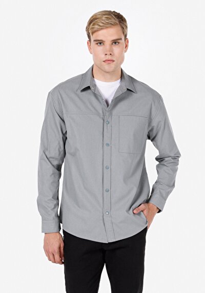 Afficher les détails de Chemise À Manches Longues Gris Regular Fit Droit Ratière Homme
