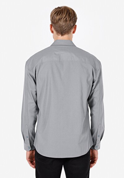 Image de Chemise À Manches Longues Gris Regular Fit Droit Ratière Homme