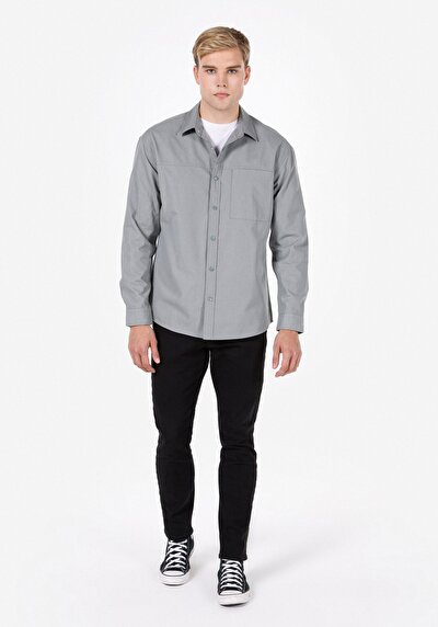 Image de Chemise À Manches Longues Gris Regular Fit Droit Ratière Homme