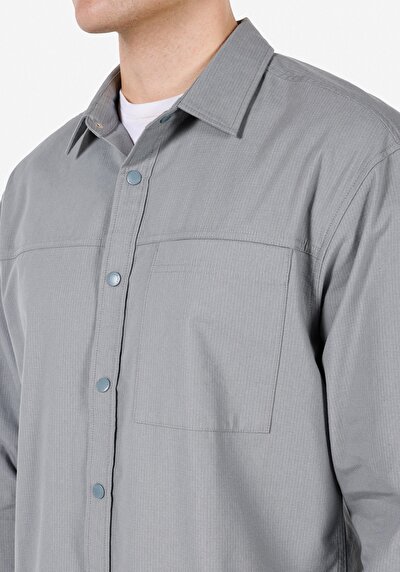 Image de Chemise À Manches Longues Gris Regular Fit Droit Ratière Homme