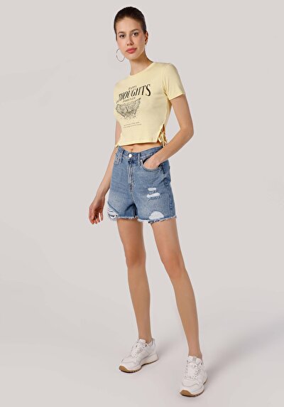 Image de Short Bleu Mom Fit Femme