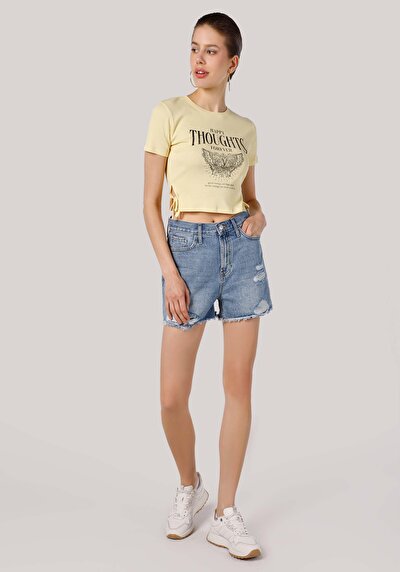 Afficher les détails de Short Bleu Mom Fit Femme
