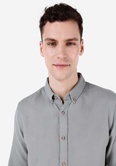 Image de Chemise À Manches Longues Vert Slim Fit Homme