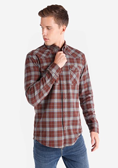 Image de Chemise À Manches Longues Marron Regular Fit Homme