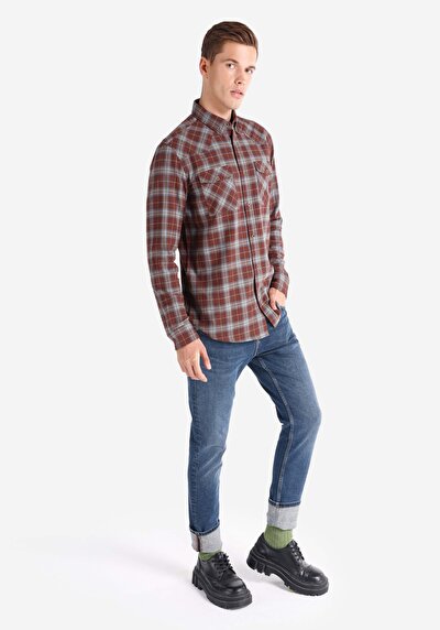 Image de Chemise À Manches Longues Marron Regular Fit Homme
