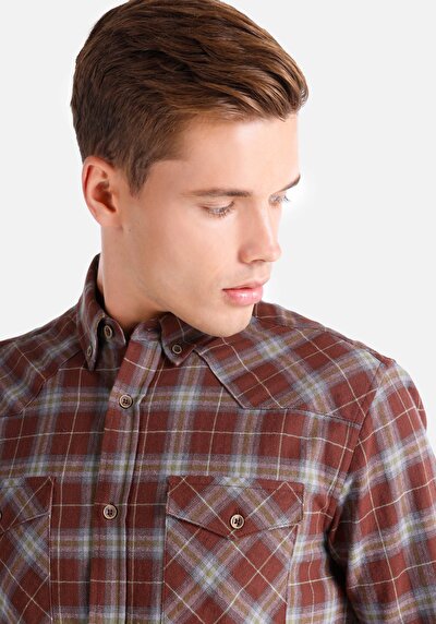 Image de Chemise À Manches Longues Marron Regular Fit   Homme