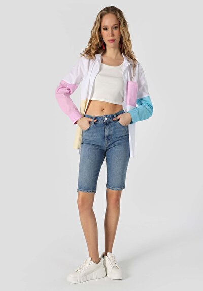Image de Short Bleu Slim Straight Fit Femme