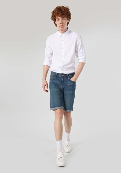 Image de Short Bleu Foncé Straight Fit Homme
