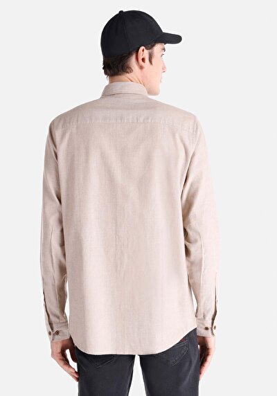 Image de Chemise À Manches Longues Beige Regular Fit Homme