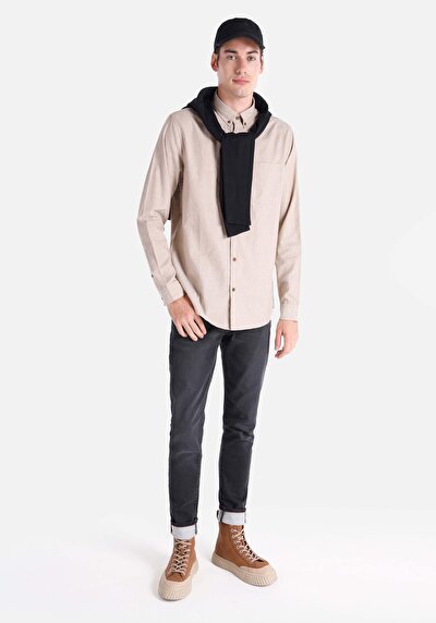 Image de Chemise À Manches Longues Beige Regular Fit   Homme