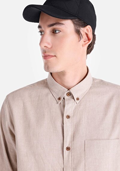 Image de Chemise À Manches Longues Beige Regular Fit   Homme