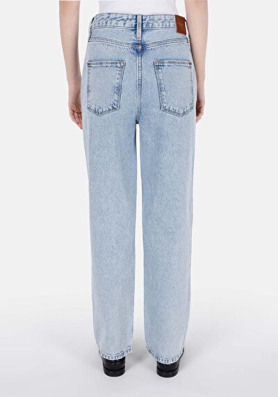 Image de 884 Lauren Pantalon Bleu Straight Leg High Rise En Jean Straight Fit Femme