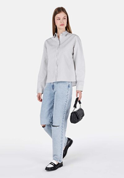 Image de 884 Lauren Pantalon Bleu Straight Leg High Rise En Jean Straight Fit Femme