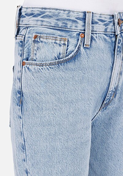 Image de 884 Lauren Pantalon Bleu Straight Leg High Rise En Jean Straight Fit Femme