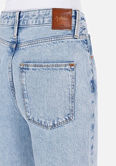Image de 884 Lauren Pantalon Bleu Straight Leg High Rise En Jean Straight Fit Femme