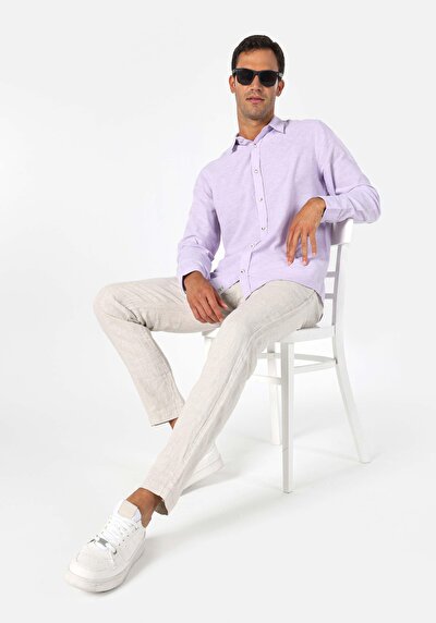 Afficher les détails de Chemise À Manches Longues Violet Comfort Fit   Homme