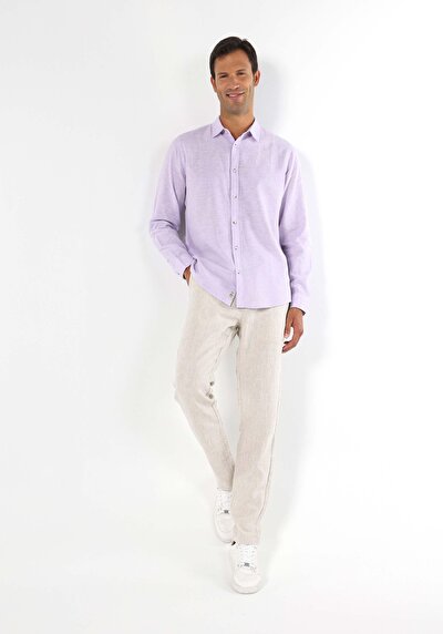 Afficher les détails de Chemise À Manches Longues Violet Comfort Fit   Homme
