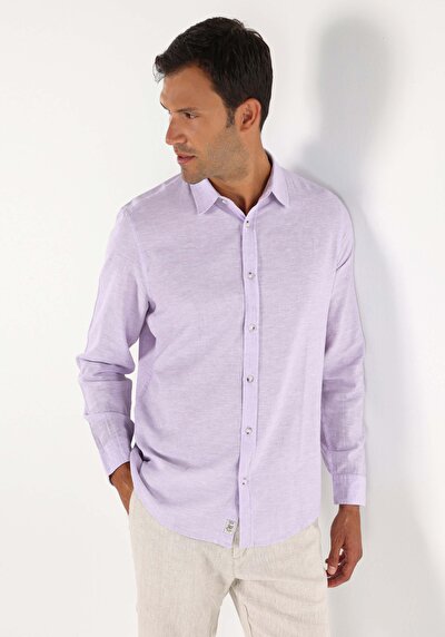 Afficher les détails de Chemise À Manches Longues Violet Comfort Fit   Homme