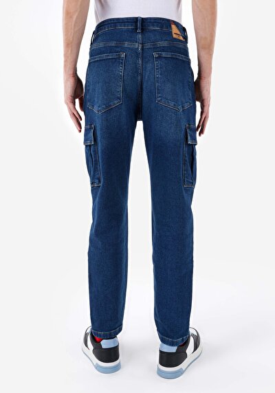 Image de 071 Willy Pantalon Bleu Crop Leg Medium Rise En Jean Carrot Cargo Homme
