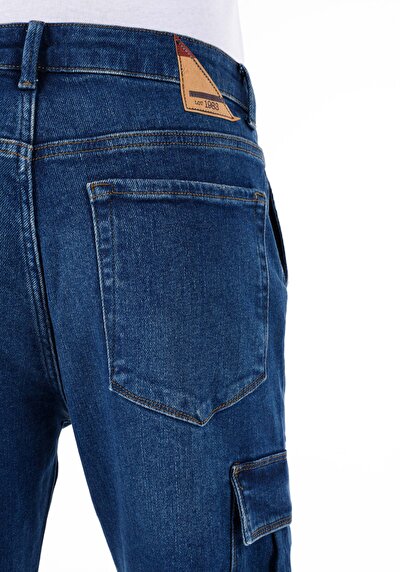 Afficher les détails de 071 Willy Pantalon Bleu Crop Leg Medium Rise En Jean Carrot Cargo Homme