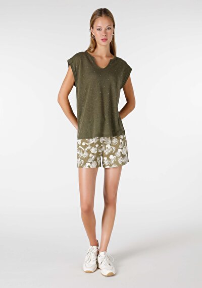 Image de T-shirt À Manches Courtes Kaki Regular Fit Femme