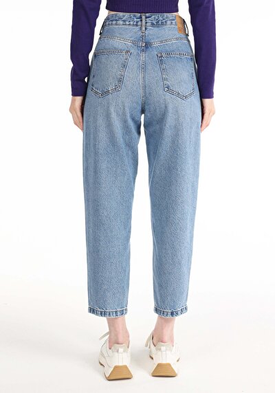 Image de 851 Orya Pantalon Bleu Tapered Leg High Rise En  Barrel Fit Femme