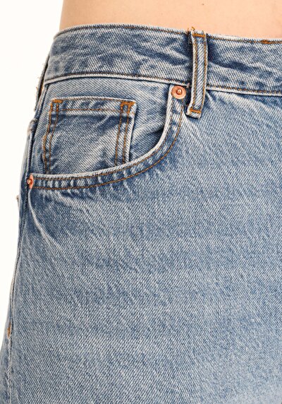 Image de 851 Orya Pantalon Bleu Tapered Leg High Rise En  Barrel Fit Femme