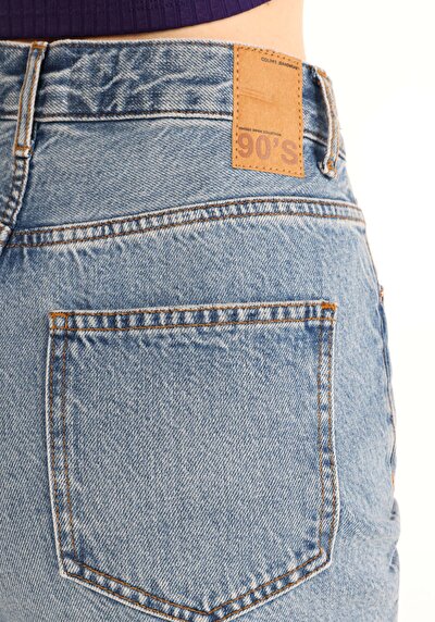 Afficher les détails de 851 Orya Pantalon Bleu Tapered Leg High Rise En  Barrel Fit Femme