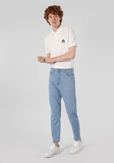 Image de Pantalon Bleu Düz Paça Medium Rise En Straight Fit Homme