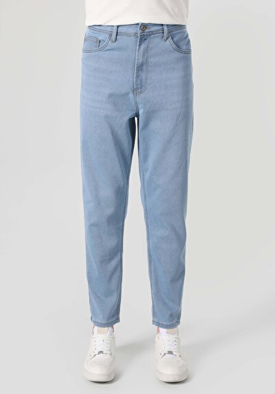 Image de Pantalon Bleu Düz Paça Medium Rise En Straight Fit Homme