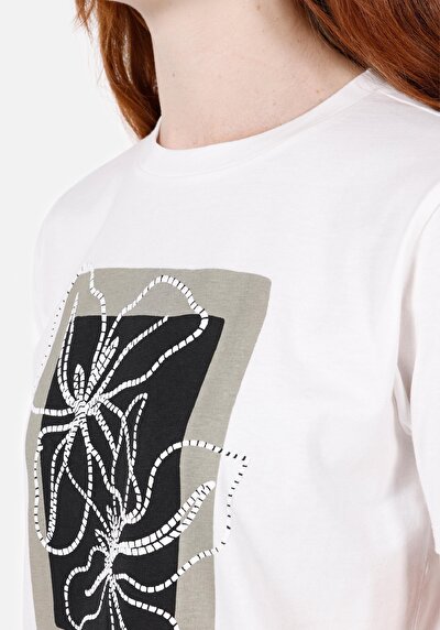Image de T-shirt À Manches Courtes Blanc Regular Fit Imprimé Femme
