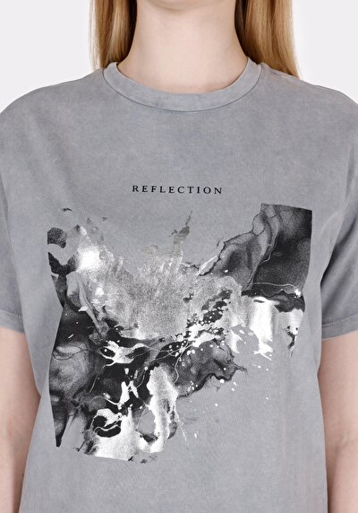 Image de T-shirt À Manches Courtes Gris Regular Fit Imprimé Femme