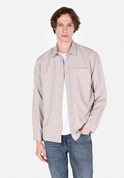 Afficher les détails de Chemise À Manches Longues Beige Regular Fit Droit Polyester Homme