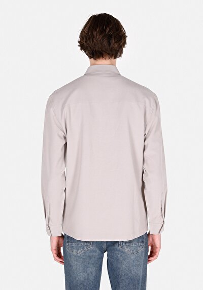 Afficher les détails de Chemise À Manches Longues Beige Regular Fit Droit Polyester Homme