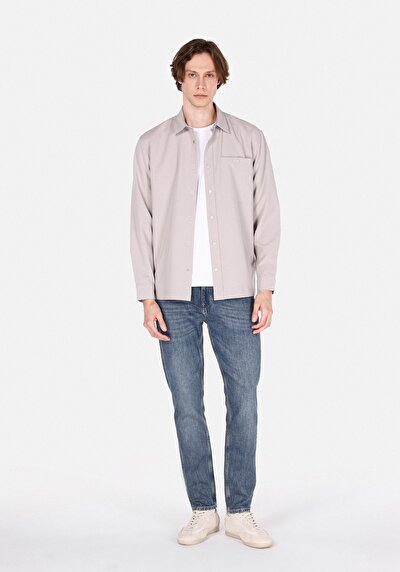 Image de Chemise À Manches Longues Beige Regular Fit Droit Polyester Homme