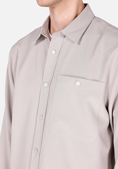 Afficher les détails de Chemise À Manches Longues Beige Regular Fit Droit Polyester Homme